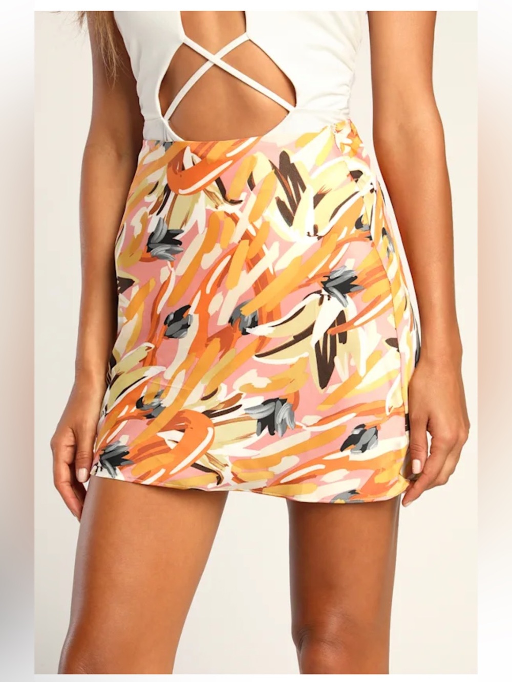 Lulus Adorable Abstraction Satin Mini Skirt